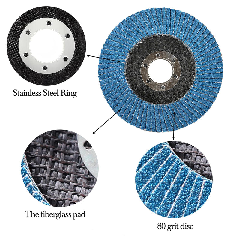 [Australia - AusPower] - ZPARNO 5 Disques Abrasifs à Slats Diameter 125 mm x 22.2 mm Grain 80 Disque à Poncer Compatible Meuleuses Angulaires Disques à Meuler for Enlever Ebavure, Polissage, Blue 
