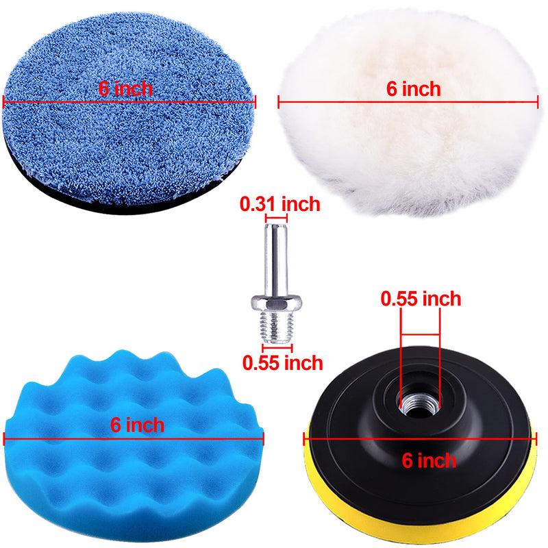 [Australia - AusPower] - SIQUK 16 Pieces Buffing Pads 6 Inch Car Polishing Pad Kit Foam Polish Pads Wax Buffer Polisher Attachment for Drill 