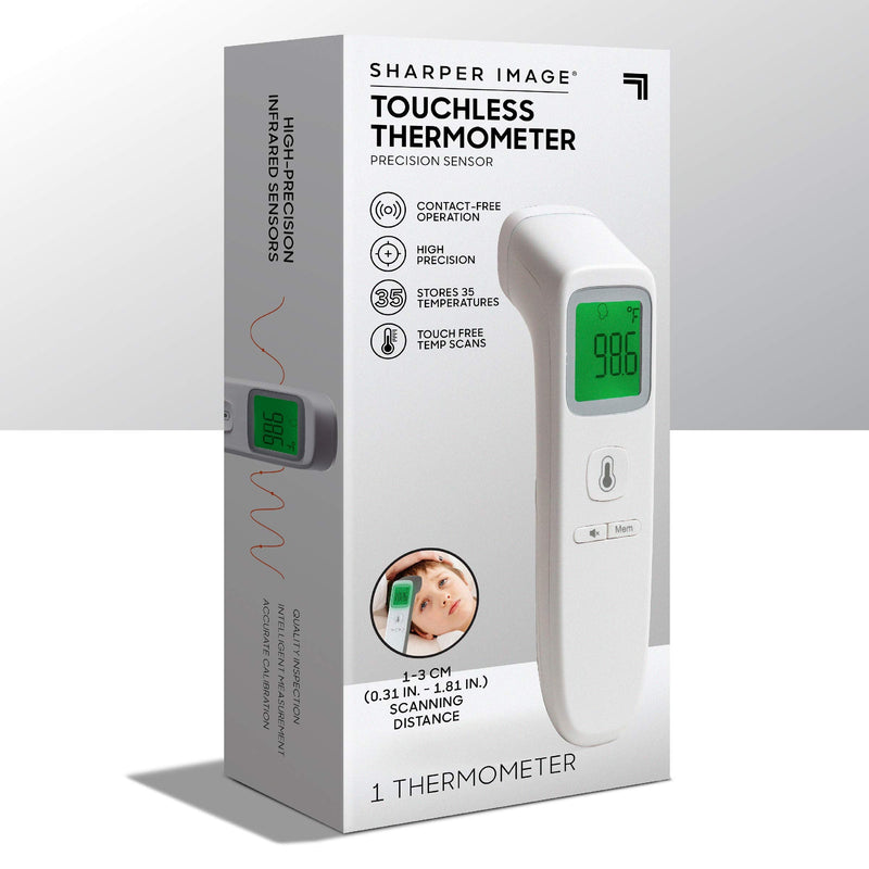 [Australia - AusPower] - SHARPER IMAGE Digital Touchless Smart Forehead Thermometer, High-Precision Infrared Sensors, Stores 35 Readings, Touch-Free Temp Scans, Battery Powered, Built-in LED Glow Light 