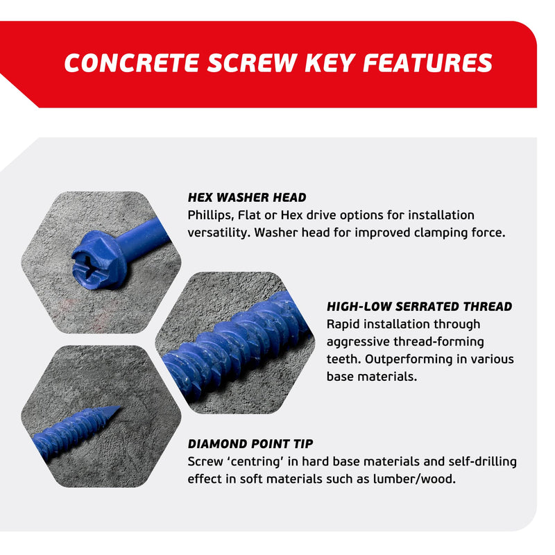 [Australia - AusPower] - 3/16 x 1-1/4" Hex Head Blue Concrete Screw Anchors (100 pcs Screw Kit) with one Screwdriver and Drill Bit for Concrete, Masonry, Block, Brick and Wood fastening 3/16 x 1-1/4" 