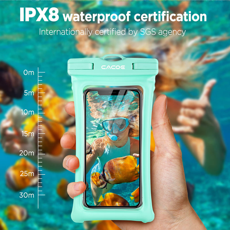 [Australia - AusPower] - [Floatable]CACOE Floating Universal IPX8 Waterproof Phone case 2 Pack-Up to 7.0",Adjustable Neck Lanyard Phone Pouch,Phone Dry Bags for Vacation Beach Pool Kayak Cruise Travel Essentials（Black+Green） Black+Green Up to 7.0"-Floatable 