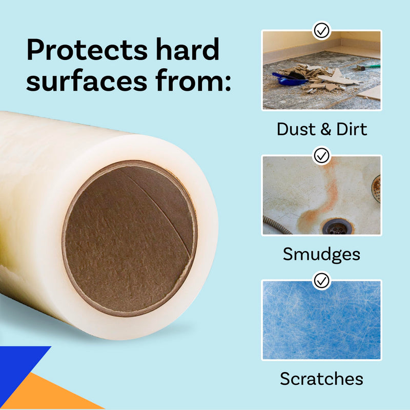 TapeManBlue Multi-Surface Protection Film, 6 inch x 100' Roll, Removable Surface Protection Film for Plastic, Metal, Counters, Floors, and Appliances, Clear Self Adhesive Multi-Use Protective Tape