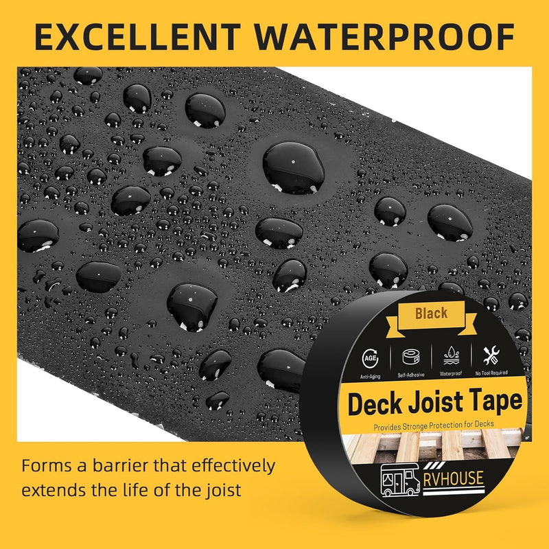 Deck Joist Tape 2 Inch x 50 Ft – Waterproof Butyl Sealant Tape for Extreme Temperature, UV Resistant & Anti-Corrosion, Ideal for Wood Joists, Beams, RV Roof & Outdoor Deck Protection 2" x 50 Ft Black 1 pack