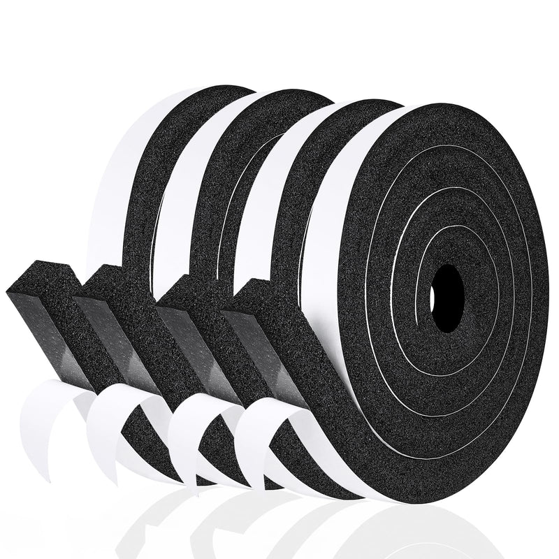 fowong Air Conditioner Window Seal 1 Inch X 1 Inch, Thick AC Weather Stripping High Resilience Foam Sealing Tape Adhesive AC Window Seal Kit 6.5ft Long (6.5ft x 4 Rolls, Black) 1in * 1in * 4rolls