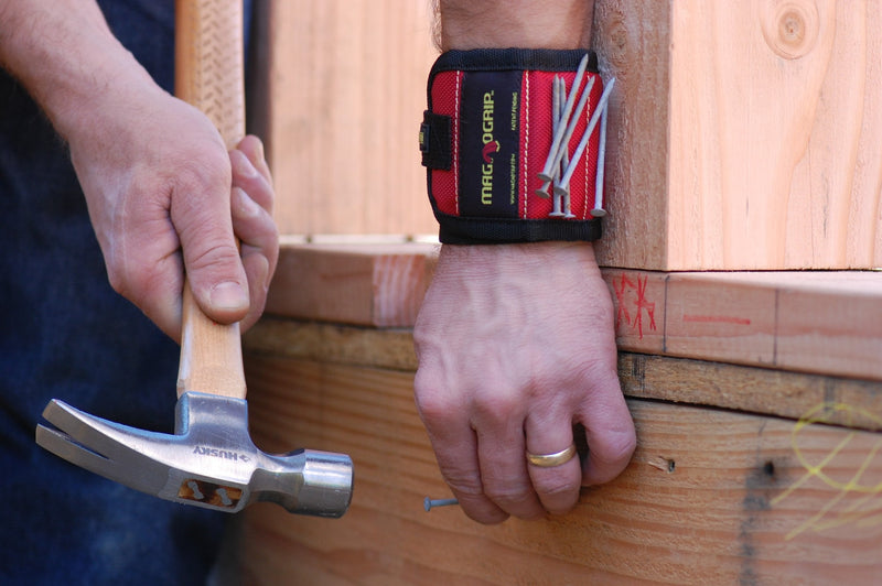 MagnoGrip Magnetic Wristband for Holding Screws, Nails, Drill Bits - Cool Gifts for Men - Super Strong Magnets - Great DIY Gifts for Christmas, Dad, Husband, Handyman, Handy Woman, Craft Enthusiasts Red Single (Pack of 2)