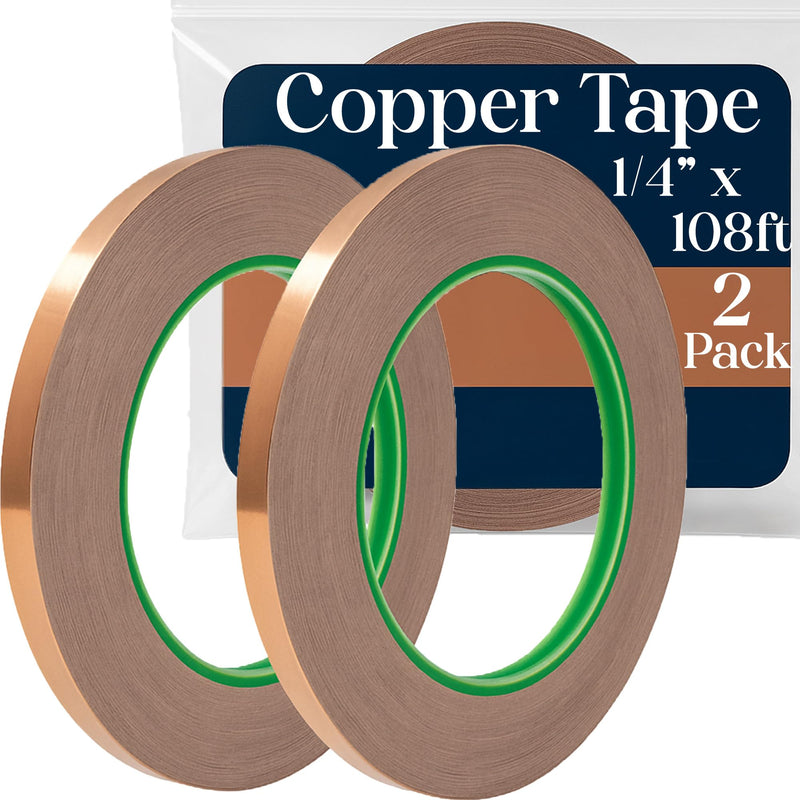 Kraftex Copper Tape [1/4" x108ft, 2PK] – Copper Foil Tape for Stained Glass, DIY Crafts, Guitar Shielding, Slug Control & Faraday Projects 1/4" × 108ft (2 Pack)