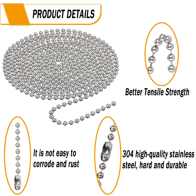 [Australia - AusPower] - #10 Beaded Ball Chain - 33ft Stainless Steel Ball Chain for Blinds & Shades with 10 Connectors, Fix or Replace for Broken Roller Shade Chain, Great for Vertical Window Blinds and Fan Pull Chain 