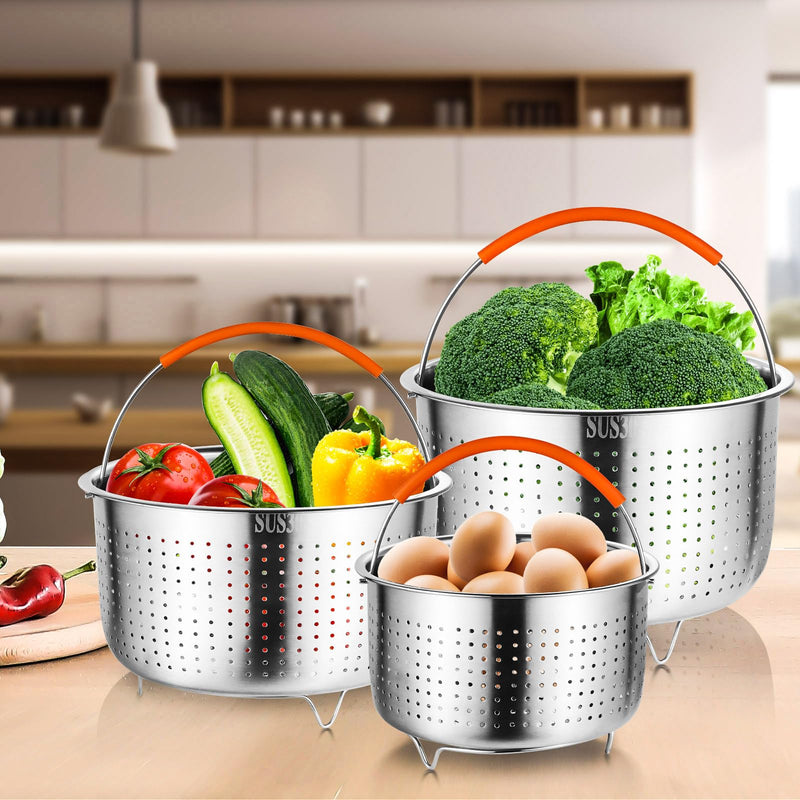 GREATLINK Mesh Strainer and Vegetable Steamer Basket for Instant Pot Accessories 8Qt, Stainless Steel Veggie Strainers and Colanders for Cooking Broccoli, Eggs, Pasta, Quinoa (8 Qt - Steamer Basket) 8 Qt - Steamer Basket