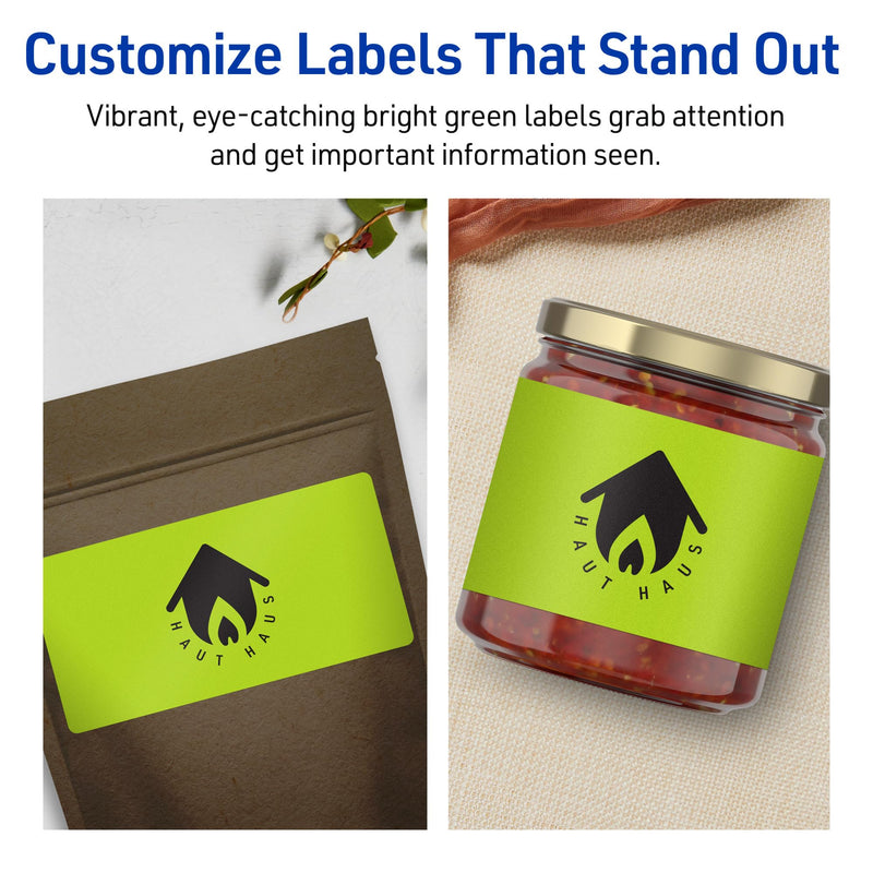 Avery Printable Rectangle Labels, Sure Feed Technology, 2-1/2" x 5", Bright Green Labels, Print-to-The-Edge, Laser/Inkjet Printable, 120 Total, Great for Candles and Ingredients 120 labels