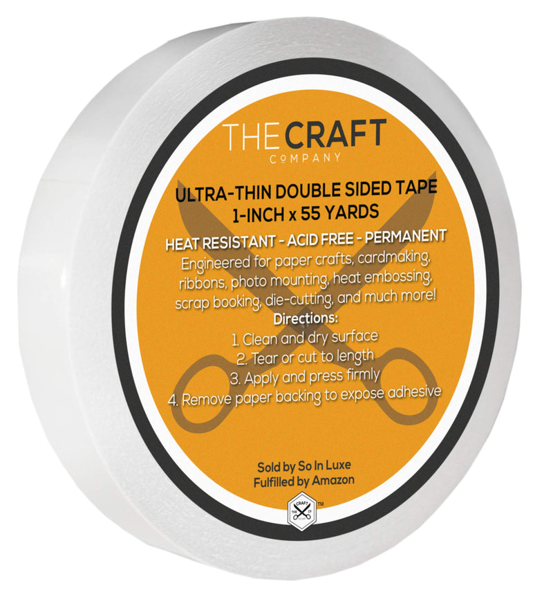 Premium 1" Ultra-Thin Crafting Tissue Tape, Double-Side, Permanent, Paper Crafts, Die-Cutting, Scrap Booking, Heat Embossing, General Use [1-Inch x 55 Yards] 1-Inch