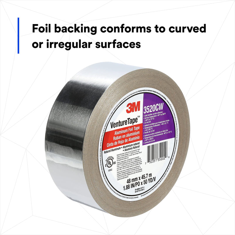 3M Venture - Aluminum Foil Tape 3520CW, Natural Aluminum, 48 mm x 45.7 m 2.0 mil (Pack of 1)