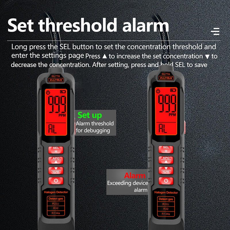 [Australia - AusPower] - Professional Halogen Gas Detector with 180° Flexible Probe, Digital Refrigerant Leak Detector for R22, R32, R134a, LCD Display, Ultraviolet Detection, 30CM Probe Length BLACK 