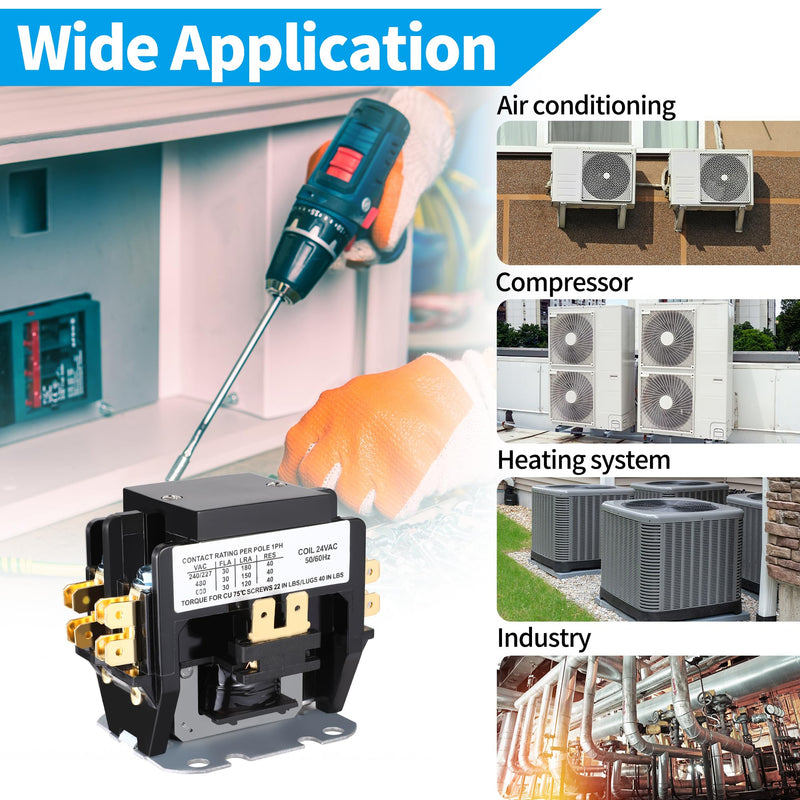 [Australia - AusPower] - HVAC Motor Contactor, 2 Pole 30 Amp 24V Air Conditioning Contactor, Compatible with Air Conditioning Condenser Compressor Contactor 2P 30A 