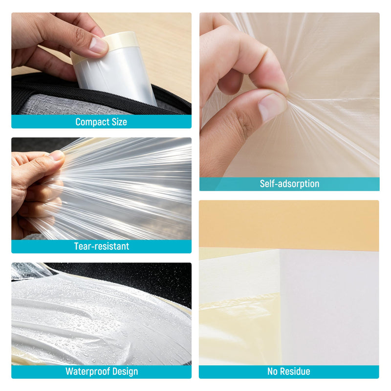 Lichamp Plastic Cover for Painting, Pre-Taped Masking Film, 22 inch x 88 feet x 3 Rolls (264 feet Total), Painters Plastic with Tape, Advanced Masking Tape Film