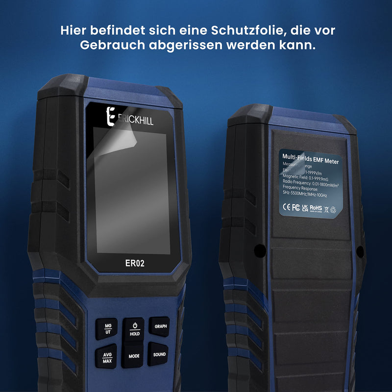 ERICKHILL EMF Meter ER-02, EF/MF/RF Test, Rechargeable Magnetic Field Meter, Digital/Graphics Dual Interface Radiation Detector, Digital LCD Screen, for Home, Office, Outdoor RF/MF/EF Meter Extended Version