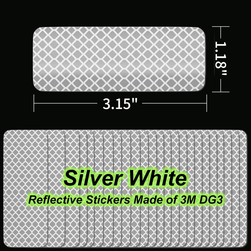 PHIXBEAR 40Pcs Reflective Stickers,Super Reflection, Safety Reflective Tape for Car Trailer Truck Bike Motorcycle, White Silve & Black Outdoor Waterproof 3.15" X 1.18"