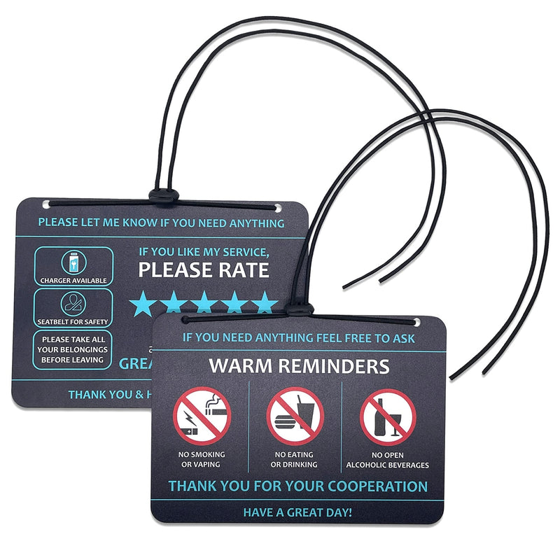 [Australia - AusPower] - Compatible with Lyft Uber (2-Pack) Tips Rating Appreciated Rideshare Accessories – 7” x 5” – Interior Acrylic Headrest Sign - Rate Me Tip No Smoking for 5 Star Rides for Ride-share Drivers Blue 