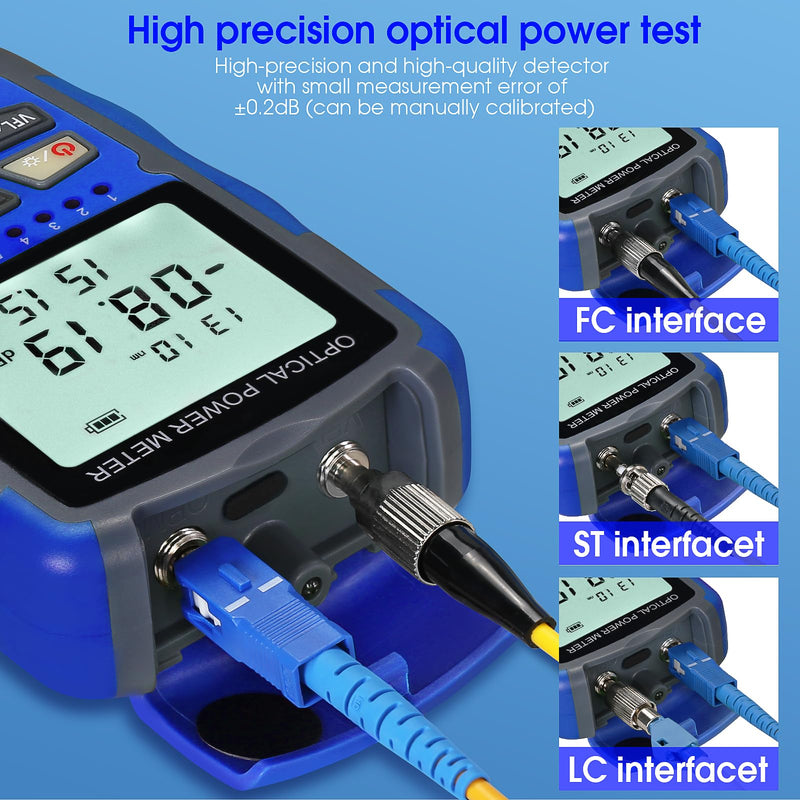 [Australia - AusPower] - A-M70 Fiber Optic Cable Tester Portable -70~+10dbm Optical Power Meter FC/SC/ST Interface Fiber Tester with LC Adapter and RJ45 Tester 