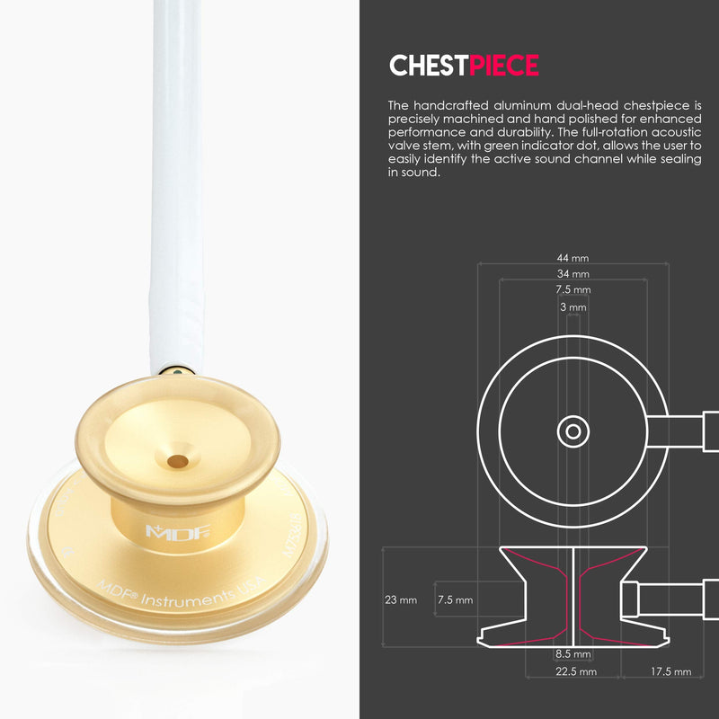 [Australia - AusPower] - MDF Instruments Acoustica Lightweight Stethoscope for Doctors, Nurses, Students, Gold/White Tube + MDF LUMiNiX Illuminator Medical Professional Diagnostic Penlight 