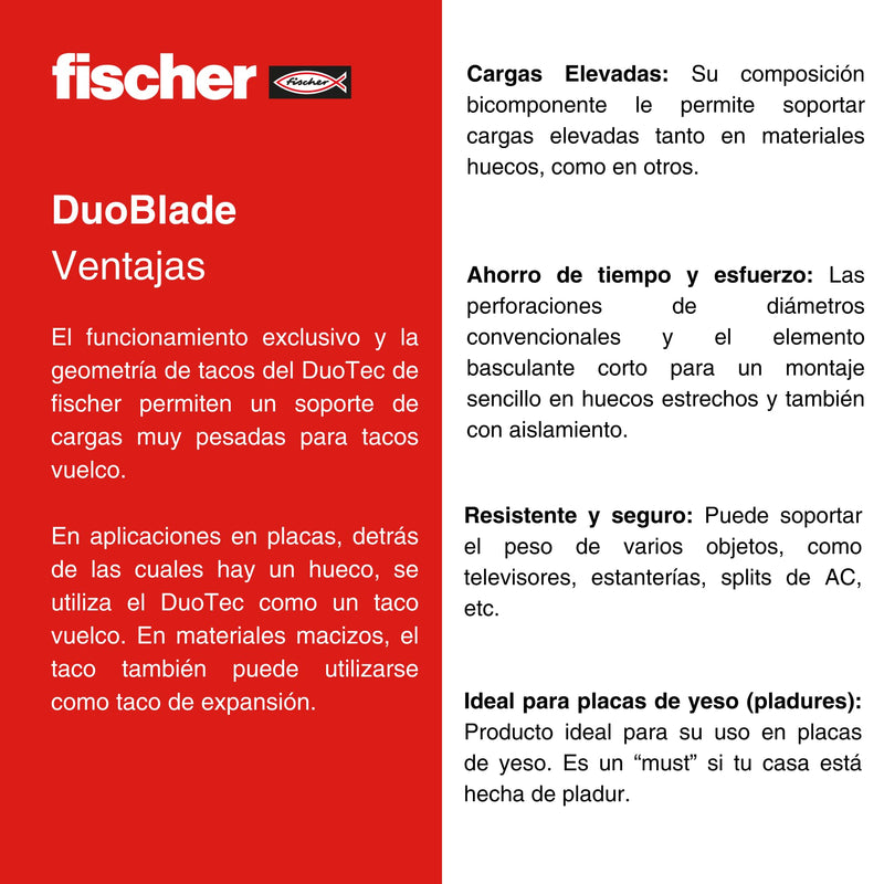 [Australia - AusPower] - fischer DuoTec 25/64" S PH LD, high-quality toggle-plug with panhead screw, 2-component-plug for fastening in plasterboard, gypsum fibreboard, wood, steel & plastic pannels, etc., 10 plugs & 10 screws DuoTec 10 