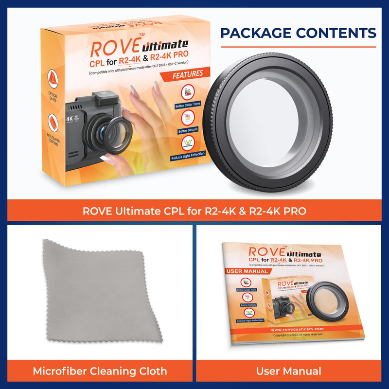 [Australia - AusPower] - ROVE Ultimate CPL Filter, Anti-Glare Circular Polariser Lens for ROVE R2-4K and R2-4K PRO Dash Cam Models 