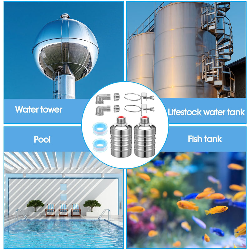 [Australia - AusPower] - 2 Pack Water Float Valve 1/2" to 3/4'' Auto Shut off Water Tank Float Valve 304 Stainless Steel Fully Automatic Level Control for Pool, Livestock Troughs 