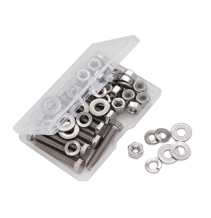 [Australia - AusPower] - binifiMux 1/4-20 x 1" Hex Bolts Screws, with 1/4-20 Nylon Inserted Lock Nuts / 1/4 Washers / 1/4-20 Hex Nuts, 304 Stainless Steel /A2-70, Silver Tone, 50pcs 1/4-20" x 1" (10-Pack) 