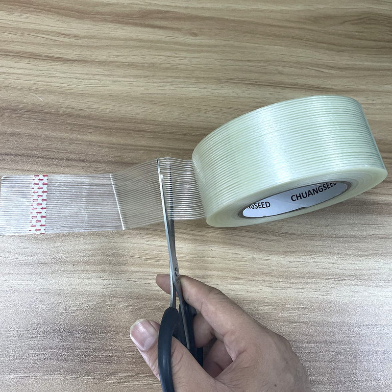 CHUANGSEED 2-Pack Mono Filament Strapping Tape 6.2mil x 2Inch x 30yds Commodity Grade Heavy Duty Transparent Reinforced Fiberglass Tape Mono 2"x 30y 2-Pack