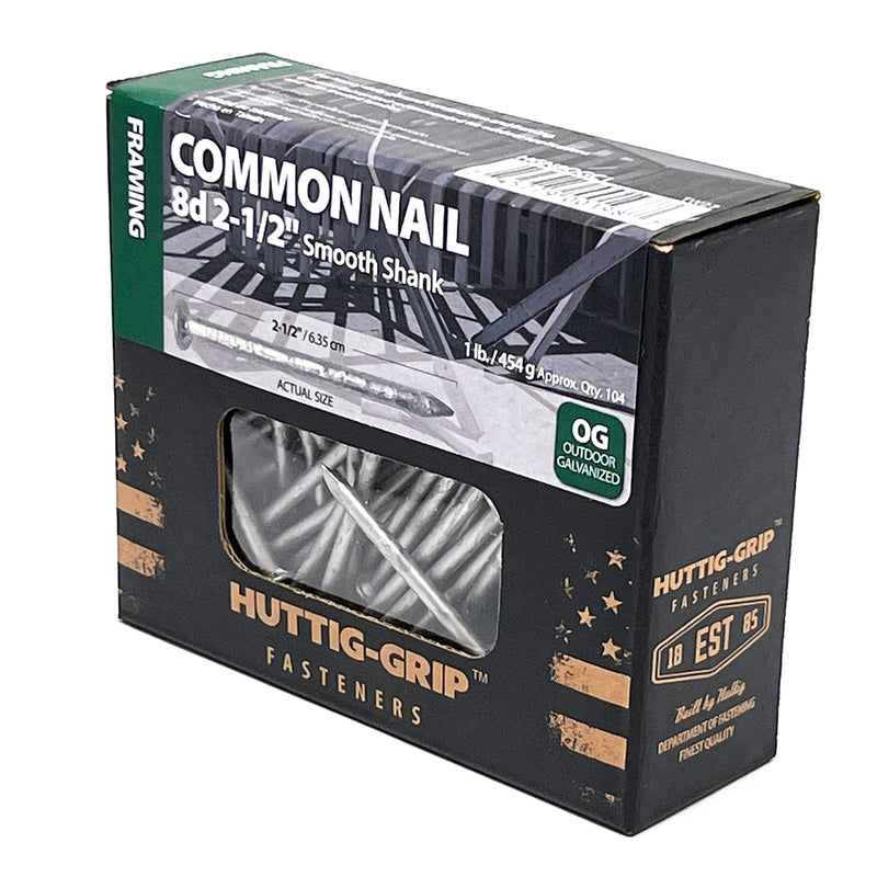 [Australia - AusPower] - Huttig-Grip 2-1/2 in Framing Common Nail 8d Size, Outdoor Galvanized Finish, 1 lb Pack of 104 Nails 2-1/2 in - 1 lb Pack 