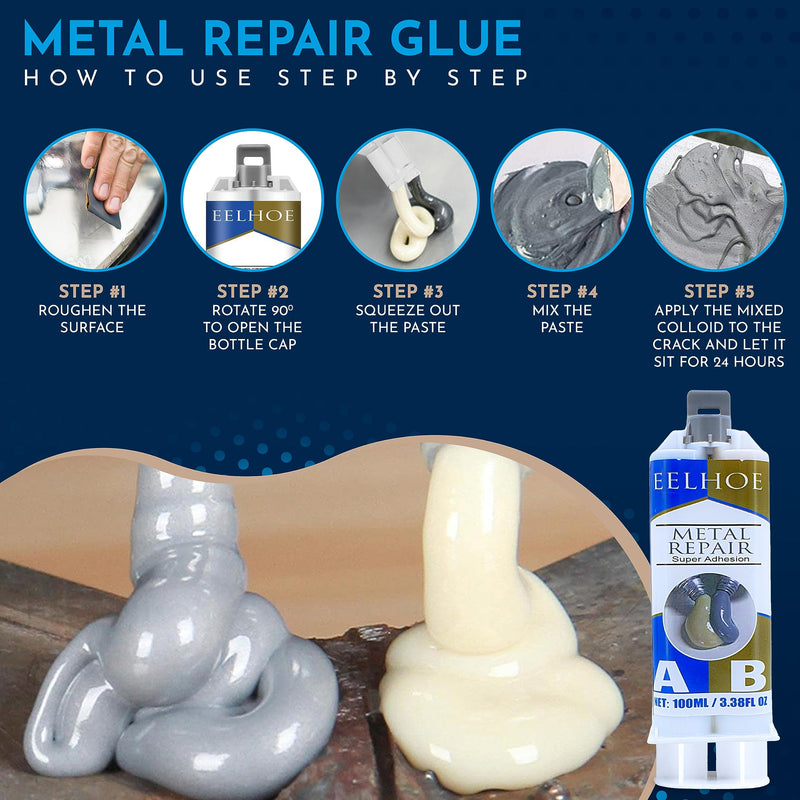 [Australia - AusPower] - Metal to Metal Glue - 2 Pack (200g), Metal Repair Epoxy Glue,Metal Epoxy Weld, 2 Part Epoxy Glue Heavy Duty,High-Temperature Heat Resistant Adhesive, Plastics (100 gram) 100 gram 