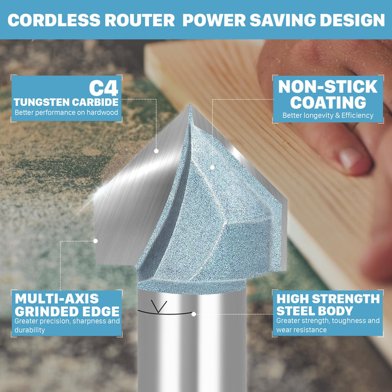 [Australia - AusPower] - KEENTECH Router Bits, Carbide Tipped 90-Degree V-Groove Router Bit for Grooving, Industrial Grade Cutting Tools for Woodworking (1/2 Inch Shank x 1-1/2 Inch Diameter x 1 Inch Depth, KT03012408) 1/2"(Shank)*1-1/2"(Dia.)*1"(Depth) 