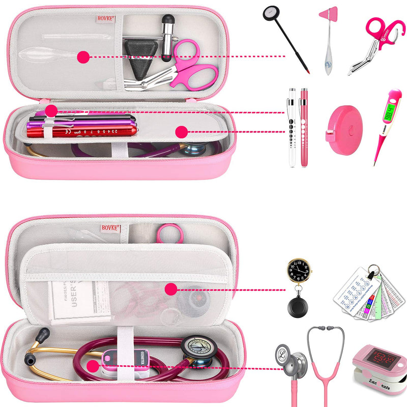 [Australia - AusPower] - BOVKE Stethoscope Case fits 3M Littmann Cardiology IV Diagnostic, Classic III Monitoring Stethoscope, Lightweight II S.E, MDF Acoustica Stethoscope Holder with Pocket for Nurse Accessories, Pearl Pink Pu Leather_Pearl Pink 