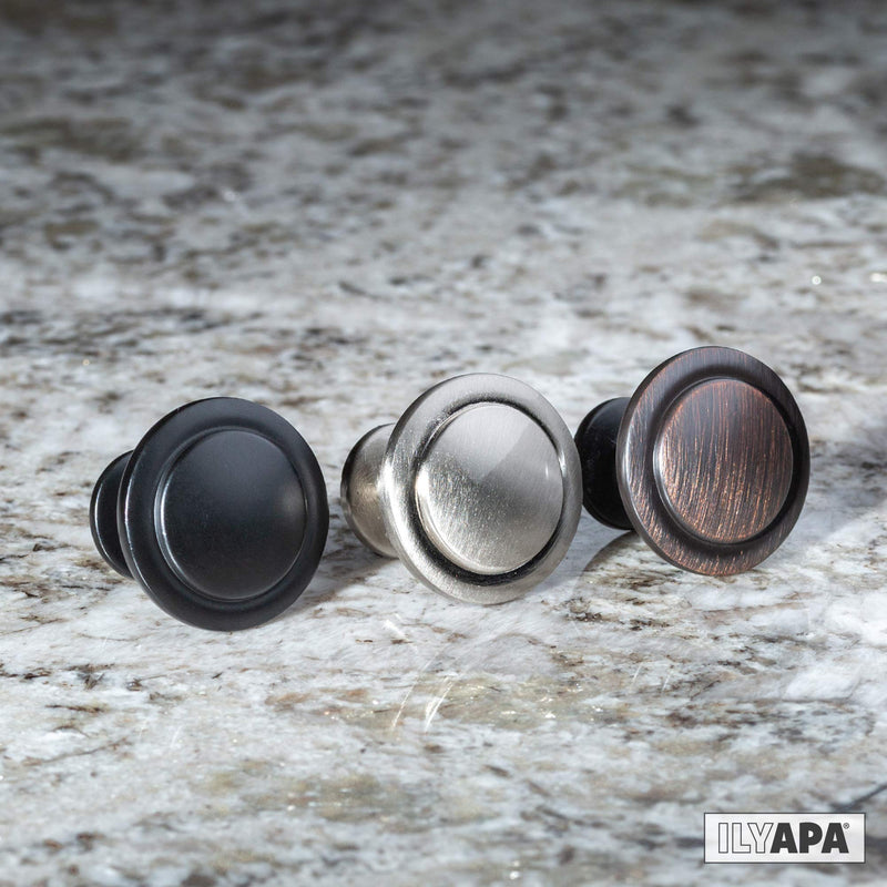 Ilyapa 25 Pack 1 1/4 Inch Round Kitchen Cabinet Knobs, Flat Black Round Drawer Knob for Cabinets Dressers Drawers - Black Kitchen Cabinet Hardware 1 1/4" Wide - 25 Pk Beveled
