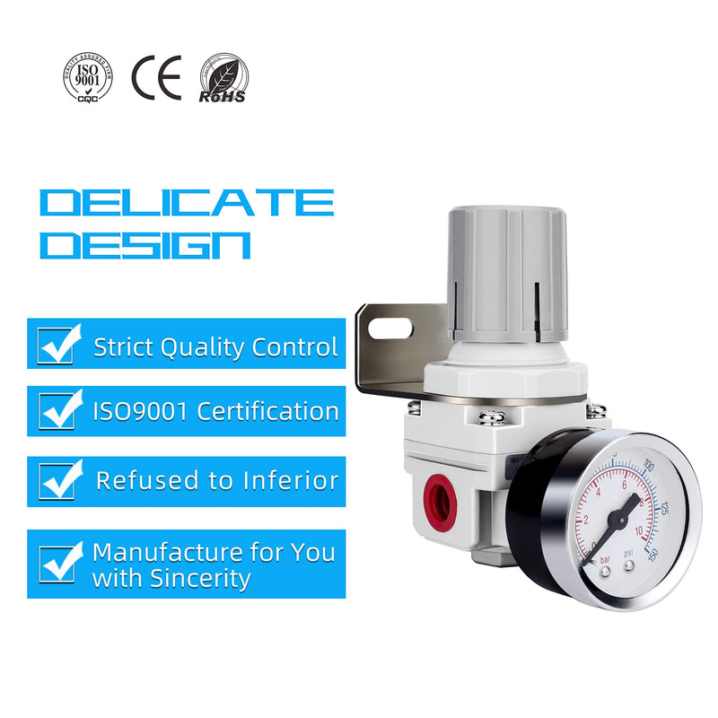 [Australia - AusPower] - NANPU 1/4" NPT Air Regulator for Compressed Air System, 150 psi Steel-Protected Gauge 