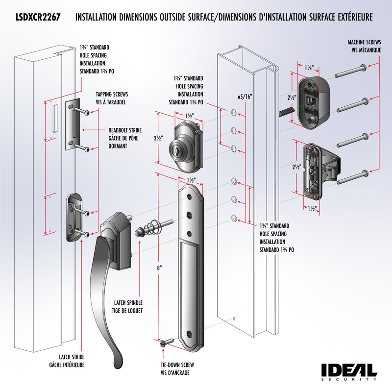 Ideal Security Pull Handle Set with Keyed Deadbolt, Screen Door Handle, Storm Door Handle, Matte Black (4-Piece Set)