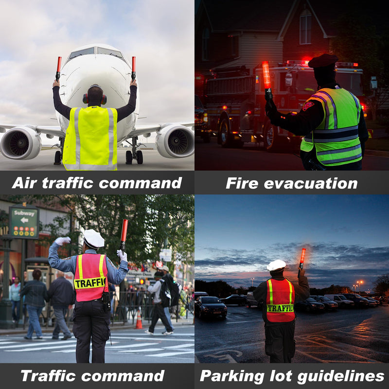 [Australia - AusPower] - 2 Pieces 16 Inch Traffic Wand with White LED on Top, 3 Flashing Modes & 4 Led Lights, Traffic Safety Baton with Wrist Strap for Parking Guides, Car Directing, Air Marshalling 2 
