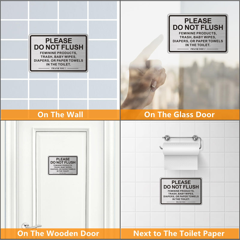 [Australia - AusPower] - (2 PACK) Do Not Flush Sign for Bathroom, Self-adhesive Do Not Flush Anything Except Toilet Paper Sign, Aluminum Metal Signs for Business and Home (Brushed Aluminum/Black, 9 x 6 inches) Brushed Aluminum /Black 