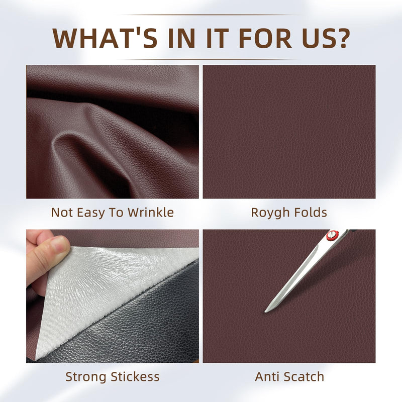 CHEIGHY 2pcs Self-Adhesive Leather Repair Kit for Furniture, Couches, Car Seats 8.2X11 Inch PU Vinyl Leather Patch Tape for Sofa, Office Chairs, Jackets (Coffee) Coffee 1