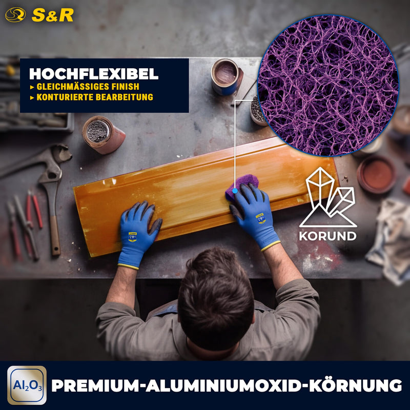 S&R Sanding Fleece Pads - Set of 12 Sanding Fleece Mats, Sanding Fleece for Metal, Wood, Steel & Stainless Steel, Sanding Fleece for Sanding & Polishing, Grit P180-P320-P600-P800