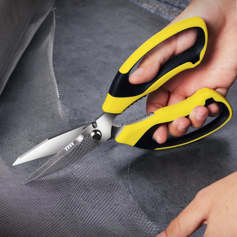 [Australia - AusPower] - Utility Scissors Heavy Duty Multipurpose 8'',sharp Scissors All Purpose heavy duty,Carpet Scissors,Easy Cutting Cardboard,Wires,Leather,Fabric, Shears Tools For Left & Right Handed.?Yellow? 8'' Yellow 
