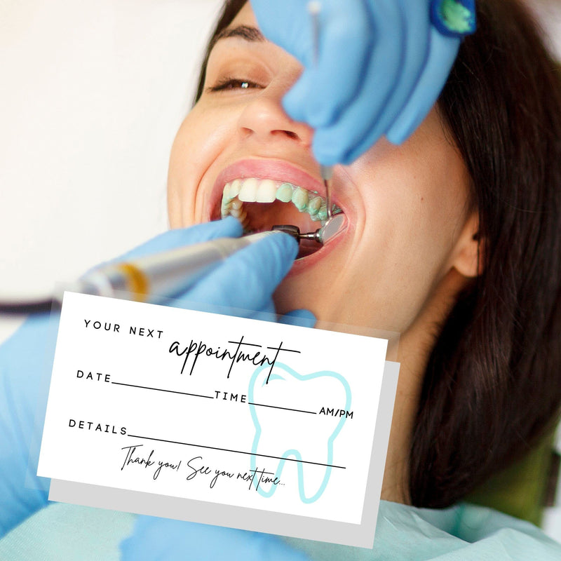 [Australia - AusPower] - Dental Appointment Reminder Cards | 50 pack | Teeth Whitening, Dental Office, Client Reminder, Patients, Pediatric Dentist, Orthodontics, Bulk 2x3.5” Minimalist Teal Tooth 