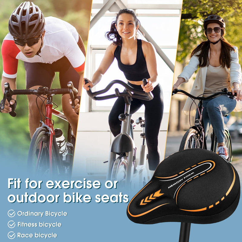MSDADA New Large Gel Bike Seat Cover, Extra Soft Bike Seat Cushion for Men Women Comfort Wide, Fits Indoor/Outdoor/Exercise Bikes (11.22 inch x 10.03 inch) Orange