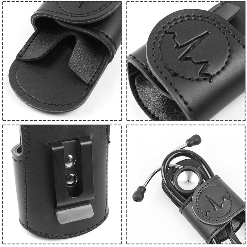 PU Leather Stethoscope Holder with Clip for Belt, Stethoscope Holder, Stethoscope Holder with Clip for Doctors and Nurses (1-Black) 1 pc. 1-Black