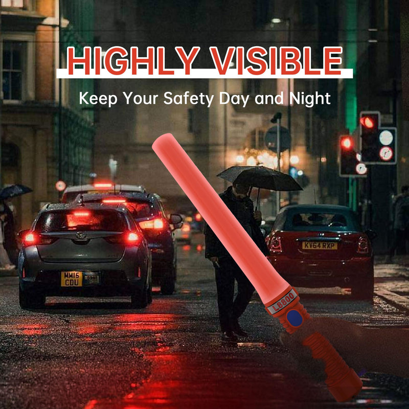 [Australia - AusPower] - 16 inch LED Traffic Control Batons, Signal Traffic Wand with 2pc C Dry-Cell Batteries(Not Include), Safety Air Marshaling Wand for Parking, Airport and Road Traffic Contol, Orange 2PCS 