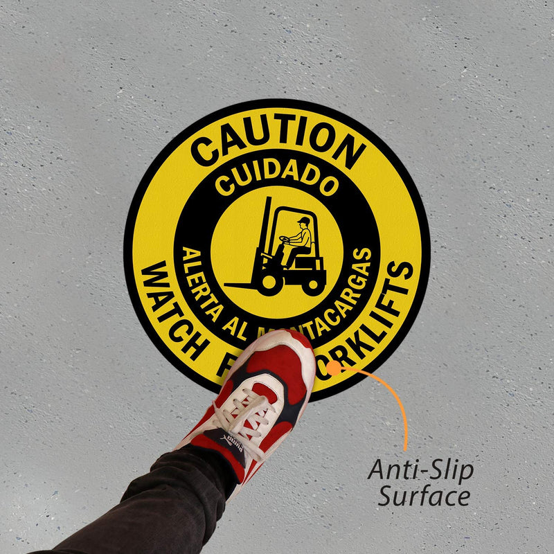 SmartSign “Caution - Watch for Forklifts” Bilingual Anti Slip Adhesive Reflective Floor Sign | 17" x 17" 17" x 17" Reflective