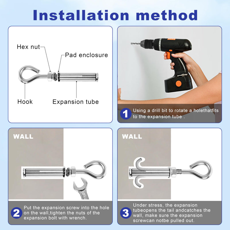 16 Pack 5/16" X 4-3/16" Expansion Eye Bolt,Concrete Eyebolt Anchors,Heavy Duty 304 Stainless Steel Eyebolt Anchors for Concrete Wall (16, M8x106mm（5/16" X 4-3/16"）) M8x106mm（5/16" X 4-3/16"） 16