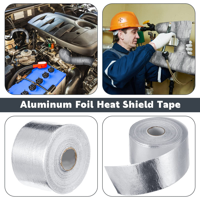 Zonon 2 Rolls Aluminum Foil Tape Heat Shield Tape Barrier Adhesive Reflective Fiberglass Thermal Insulation Reflective Material High Temp Protection(Silver,2 Inch X 65.6 ft) 2 Inch X 65.6 ft Silver