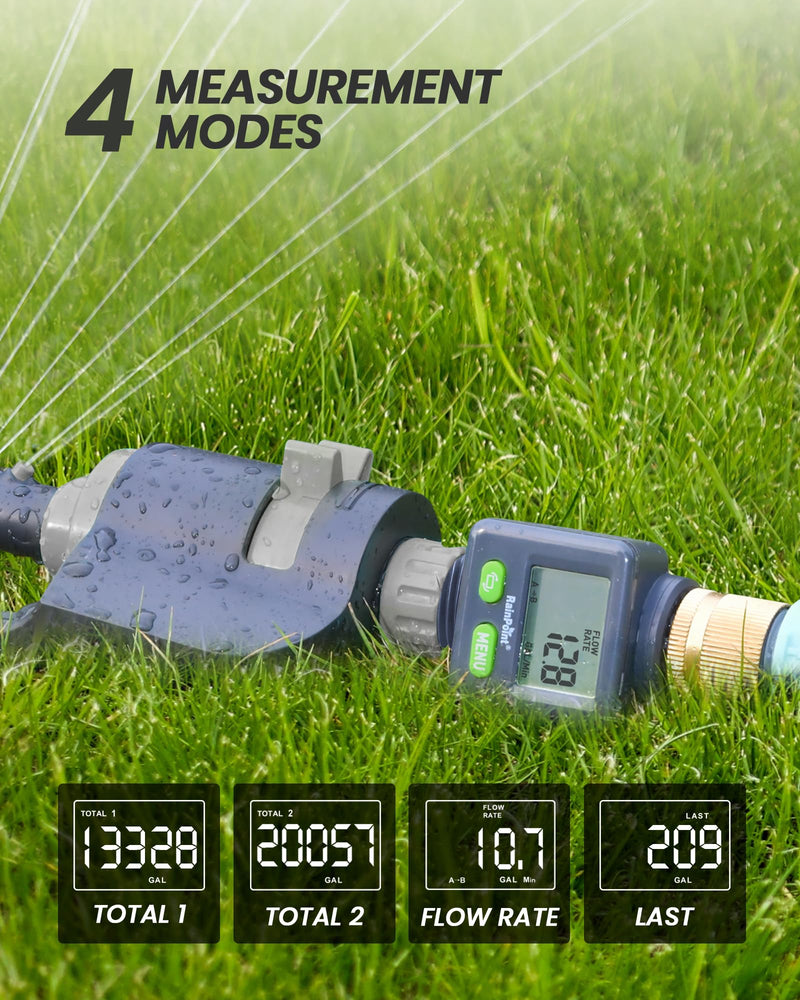 [Australia - AusPower] - Rainpoint Water Flow Meter with Brass Inlet, 180°Screen-Flip Garden Hose Flow Meter, Measure up to 9999.9 Gallon/Liter Consumption & Flow Rate for RV, Garden Hose, Sprinkler & Nozzle Sprayer 