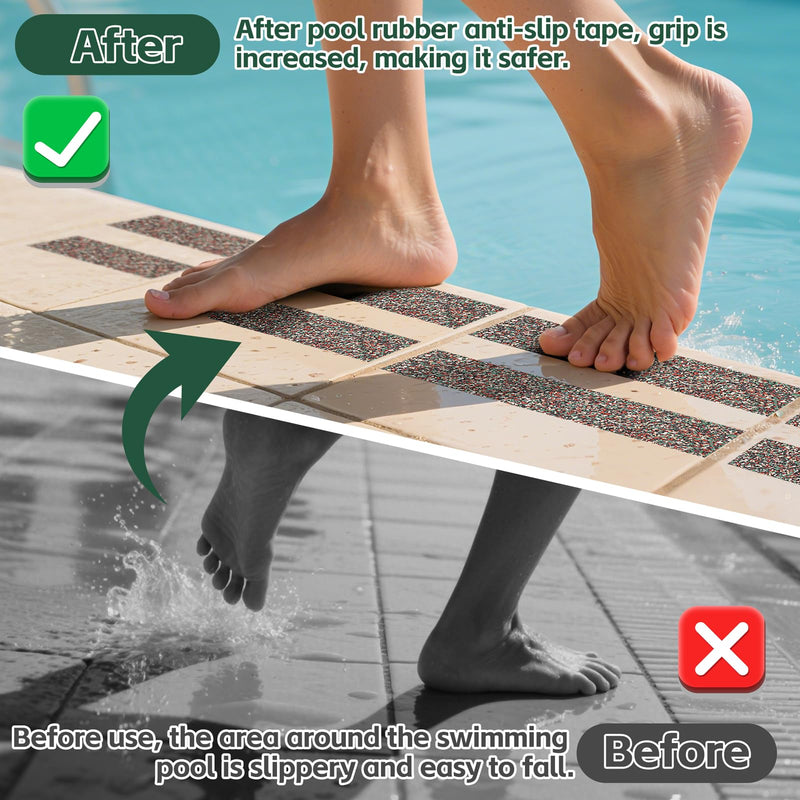 Pool Rubber Anti Slip Tape 2in x 15ft, Waterproof Non-Slip Tape, Ideal for Bare Feet Safety Near Pools, Steps and Ramps(2in x 15ft, Red)