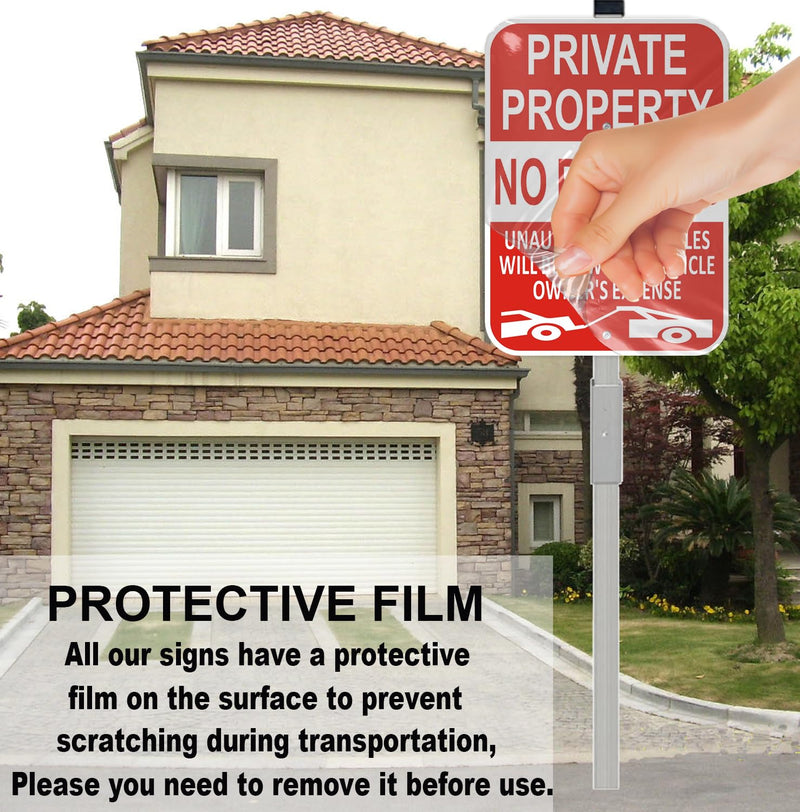 (2 Pack) Large Private Property No Parking Sign with Stake 36" Tall | 14" x 10" Vehicle Towed At Owner's Expense Sign, Reflective Rust Free Aluminum, UV Protected, Fade Resistance, Easy to install 2Pack 36x10 with Stake